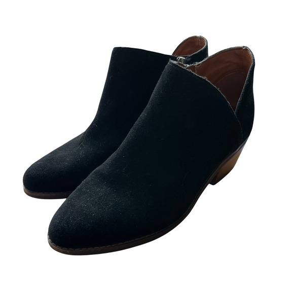 Lucky Brand Black Suede Cutout Ankle Booties Block Heel Side Zip Women Size 8 - Picture 3 of 9
